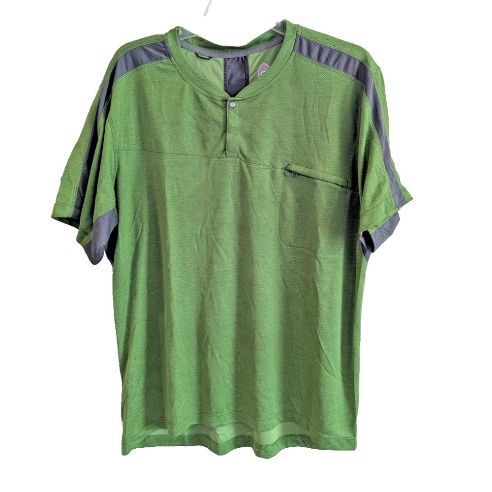 Club Ride Short Sleeve Snap Polo Henley Cycling Shirt Green Men's‎ XL MTB